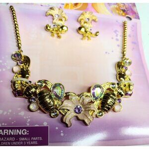 Disney Tangled Princess Rapunzel Enamel Metal Bling Necklace Earring Set Pascal